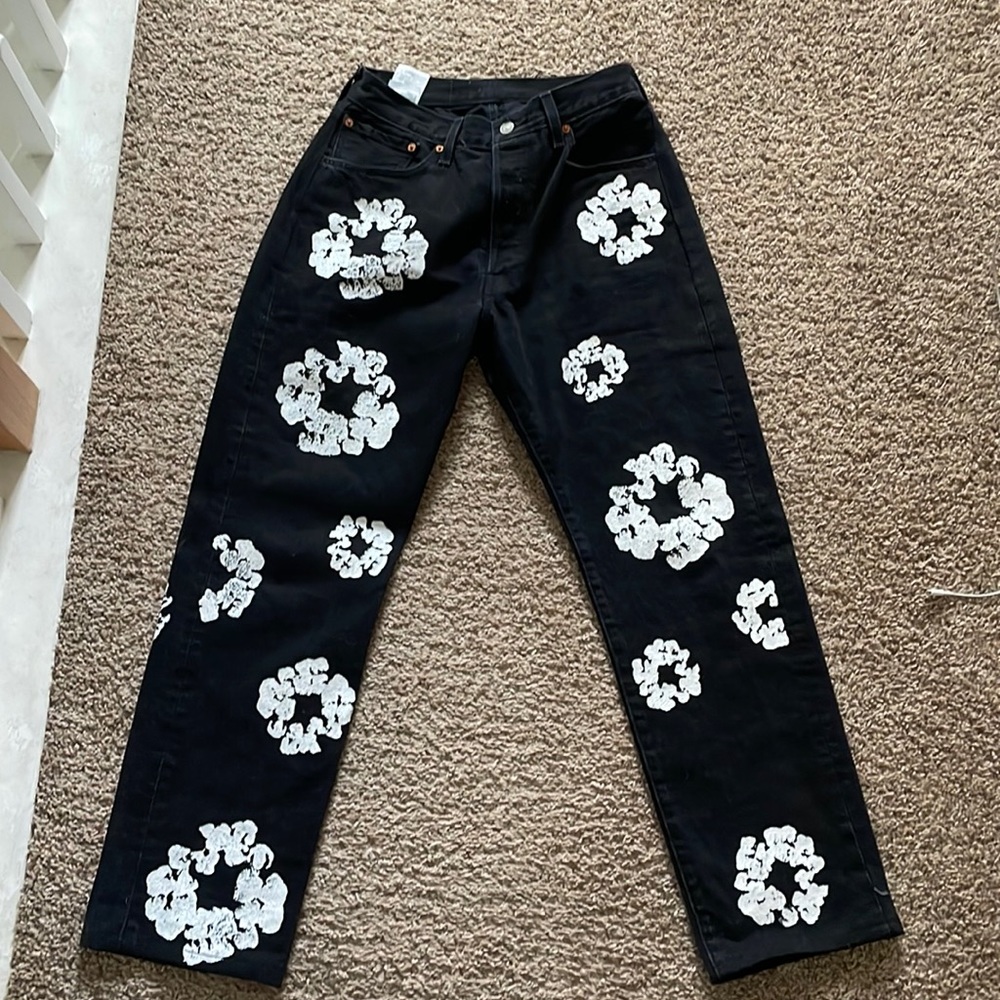 Denim Tears x Levi's Cotton Wreath Jeans Black Size 33x32  100% Authentic